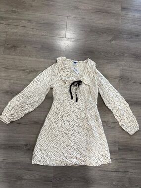 Old Navy Cream Polka Dot Long-Sleeve Dress with Black Tie